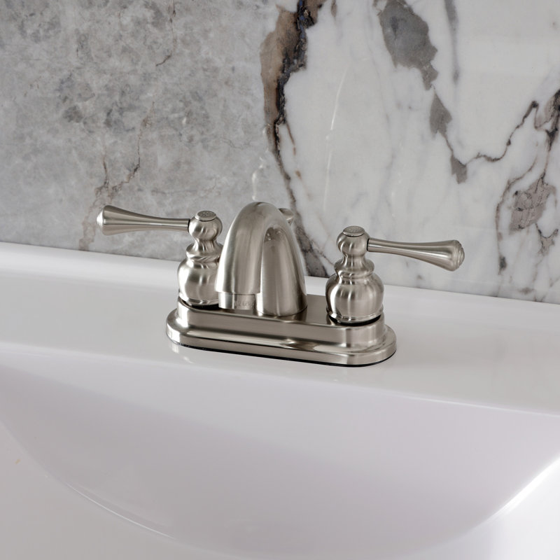 Kingston Brass Vintage Two-Handle 3-Hole Deck Mount 4" Centerset Bathroom Faucet with Plastic Pop-Up, Brushed Nickel