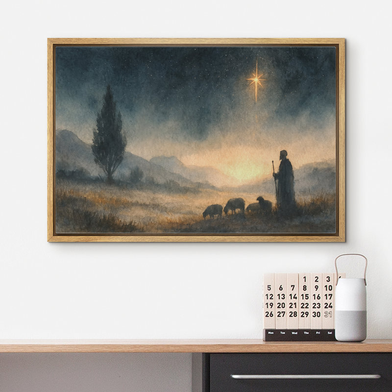 «Starry Night Shepherd», impression sur toile à thème de chambre à coucher religieuse, scène pastorale calme, reproduction d'art sur toile encadrée