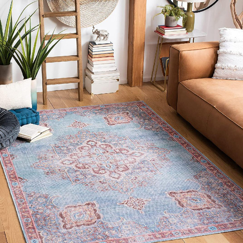 Tapis oriental bleu / brun, Carré 6 pi 7 po