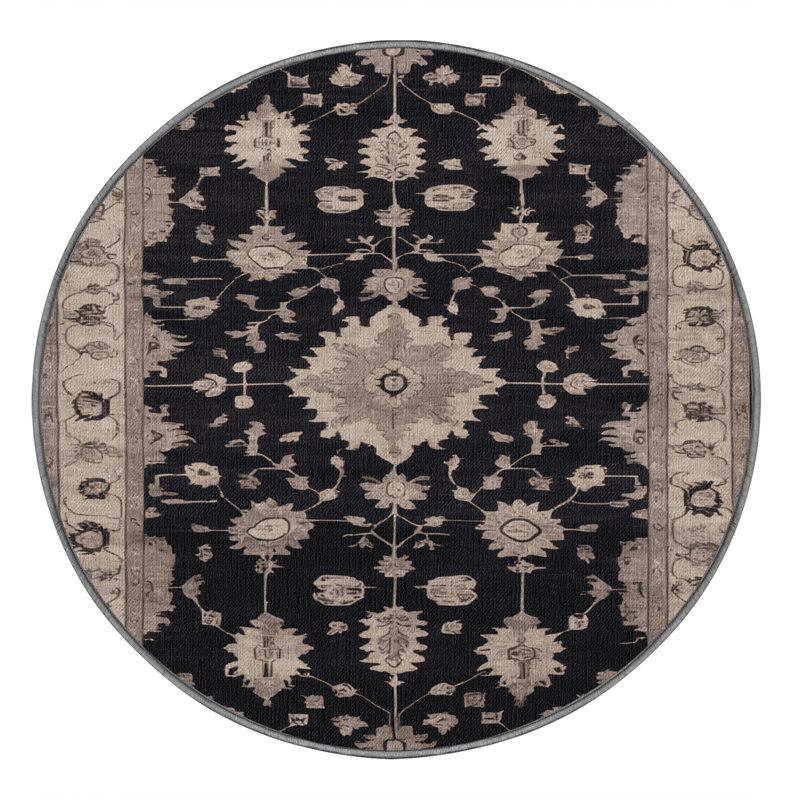 Machine Washable Overdyed Gray Area Rug, Round 3'