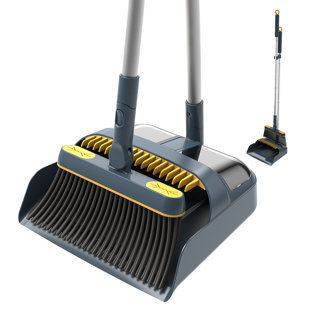 54" Lightweight Broom And Dustpan Set With 180° Rotating Upright Stand, Comb Teeth & Long Handle - Indoor Home Storage Solution For Kitchen, Room, Office