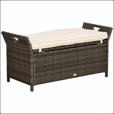 Outdoor PE Rattan Wicker Storage Bench With 27-Gallon Capacity And Comfortable Cushion, Ideal For Patio And Garden Organization