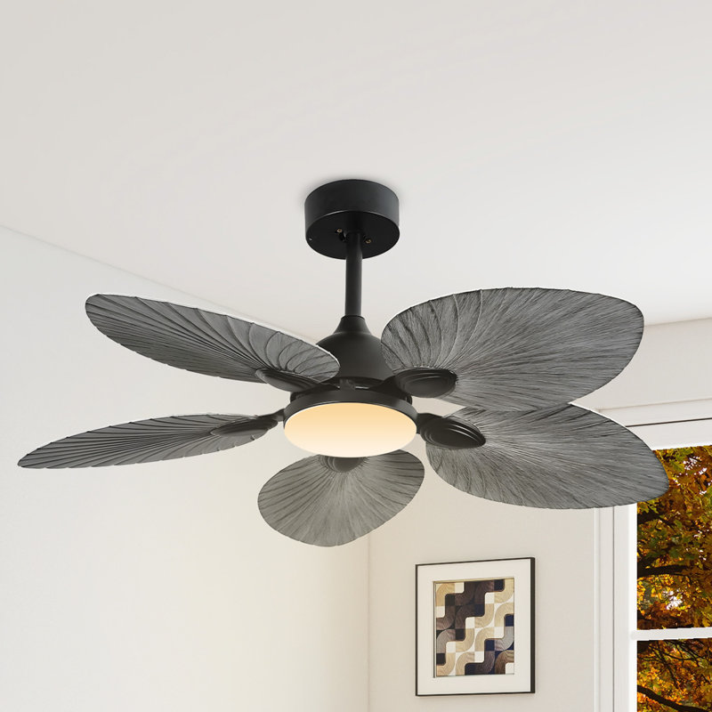 42" Tropical Smart Ceiling Fan With LED Lights And Remote/App Control, Gray