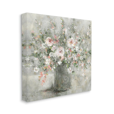 «Au-674», toile «Soft Pink Blooms Farmhouse Bouquet» sur toile par Carol Robinson, peinture