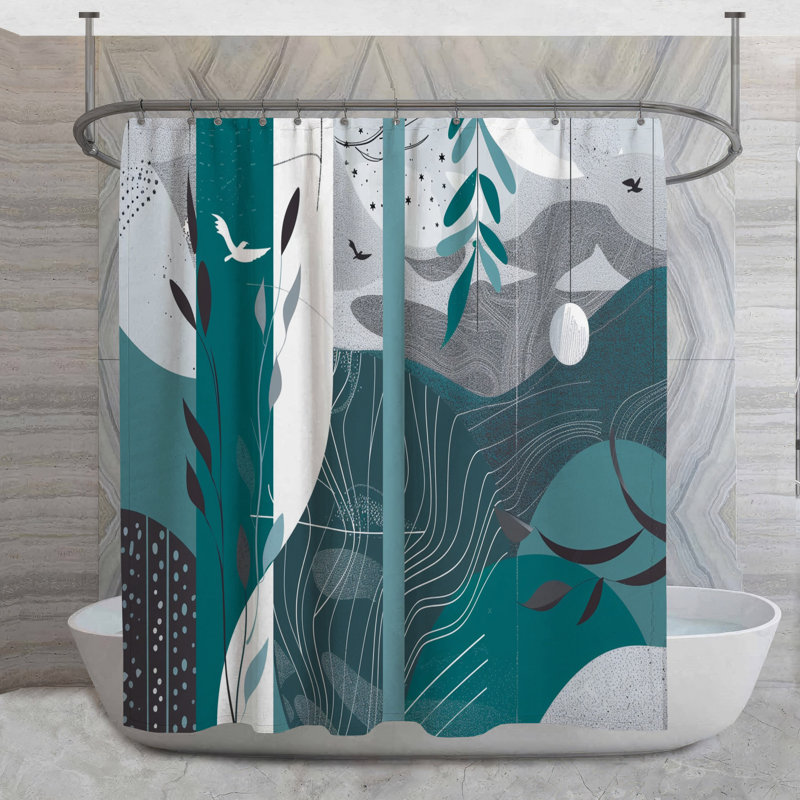 Rideau de douche Modern Landscape - Décoration de salle de bain nature minimaliste, H 84 po x l 70 po