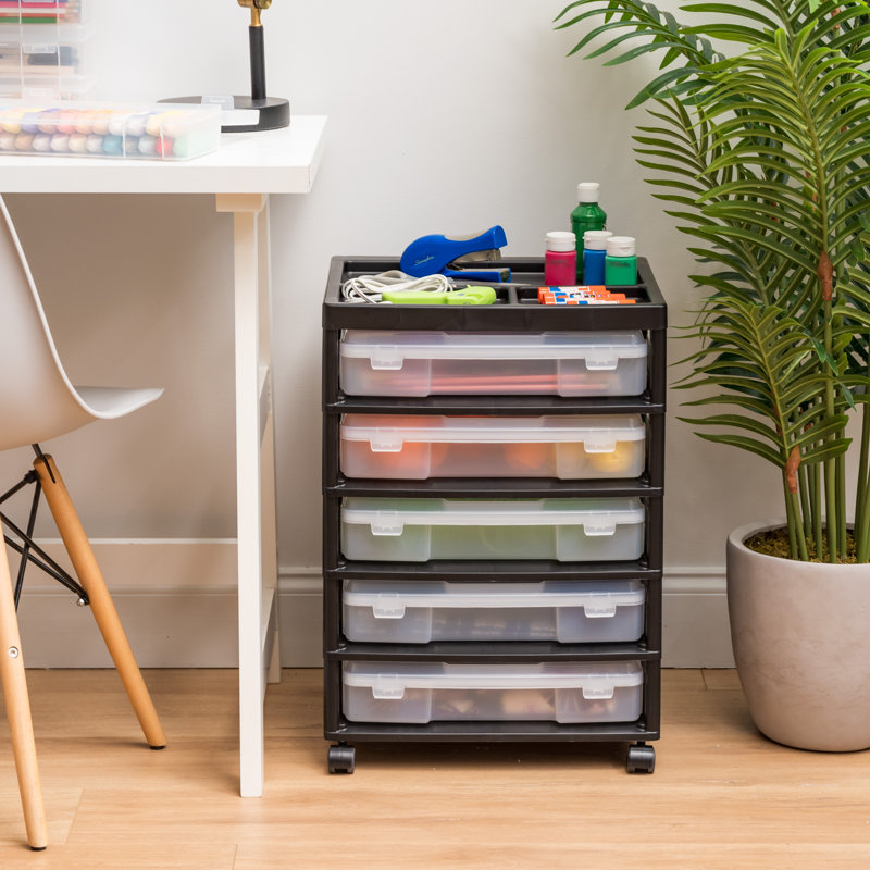 IRIS Drawer Plastic Storage Chest with Casters, Black, 5