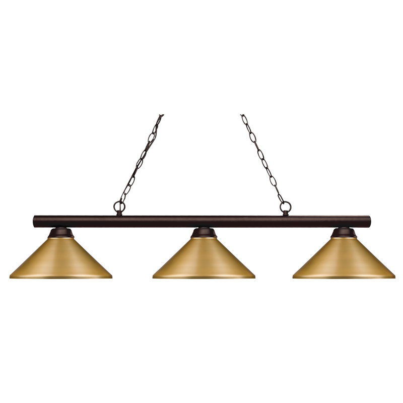 Luminaire suspendu linéaire à 3 lumières pour table de billard Chaparro, Or satiné, Bronze