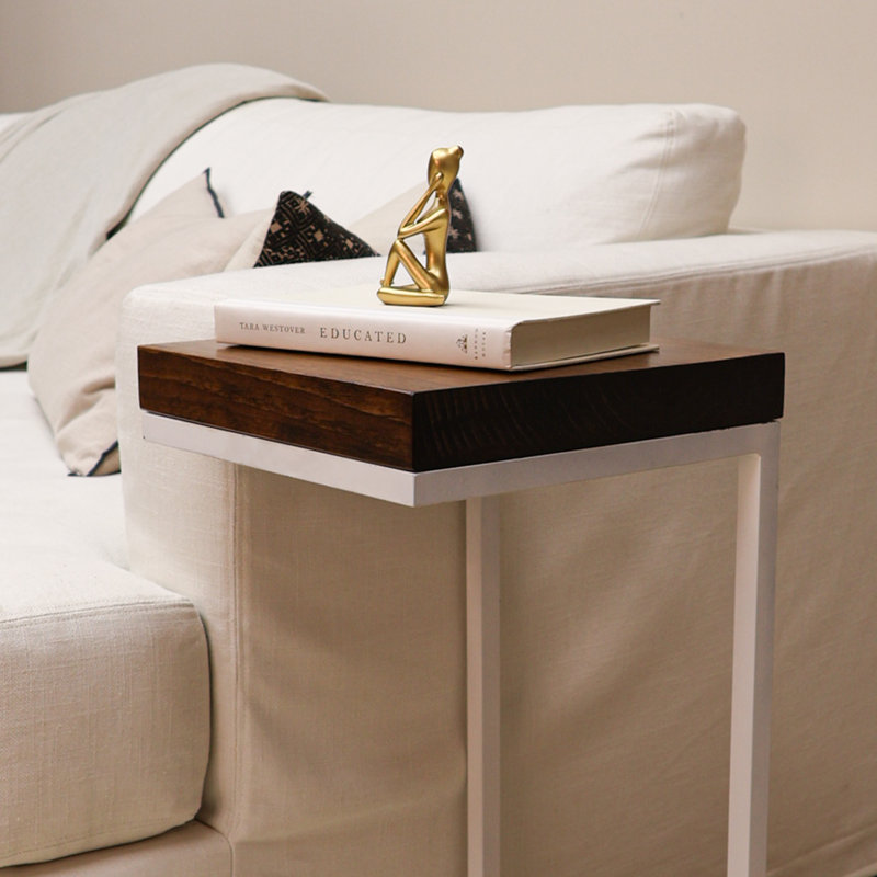 Table d'appoint en forme de C rustique, Brun foncé / blanc