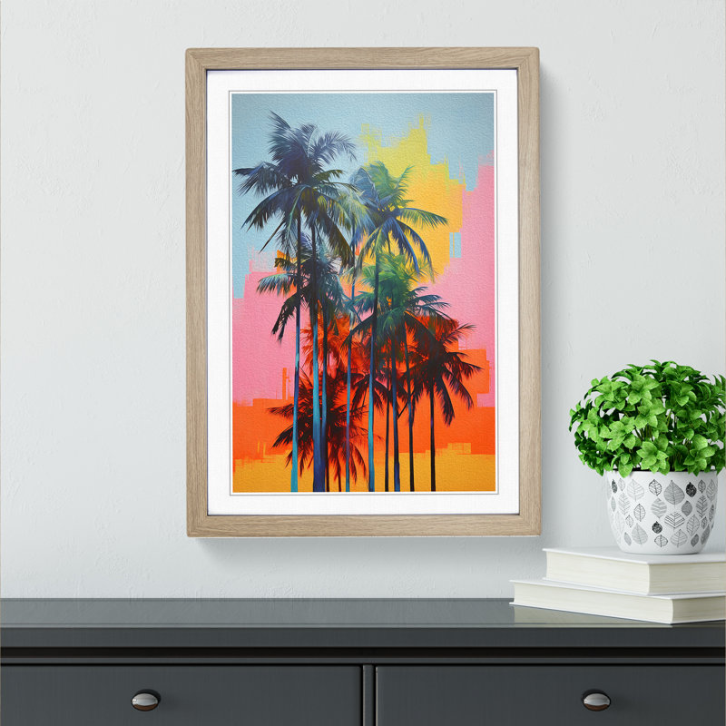 Palm Tree Colour Field 1 Piece Single Picture Frame Wall Art, 34cm H x 25cm W x 2" D, Oak Framed