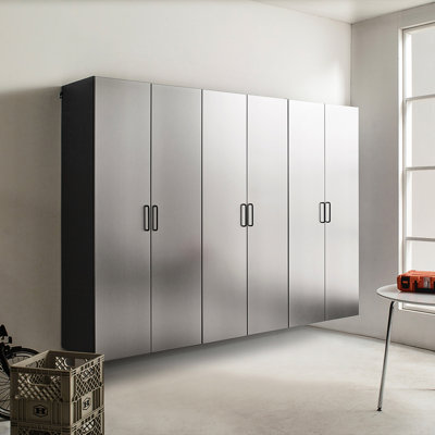 96 In. W Garage Cabinet D  3  In Contemporary Metallic Grey - Doors, Heat And Water , 2X Thicker Edge, E0-Grade Board, Adjustable Shelf With , Double Metal Support Width, 79 Height, Look, Drawers,