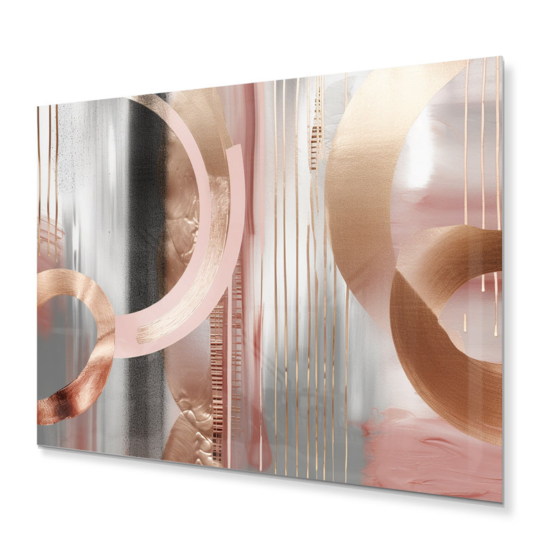 Décoration murale transitionnelle en métal rose rose et cercle chaos V - Formes modernes, H 12 po x l 20 po x P 1 po