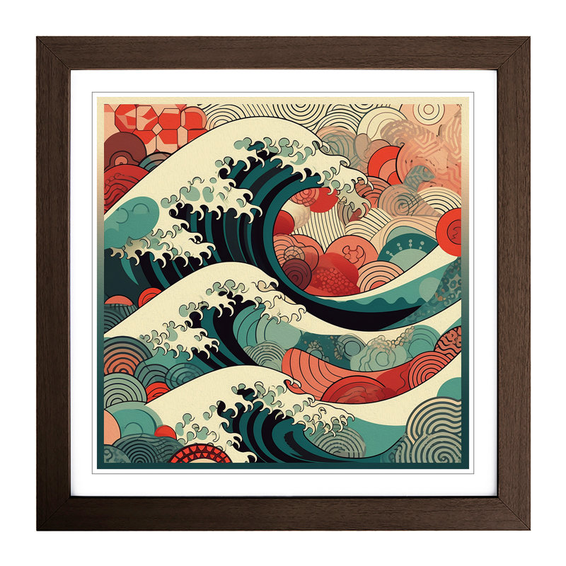 Japanese Wave Geometric - Framed Print, Walnut