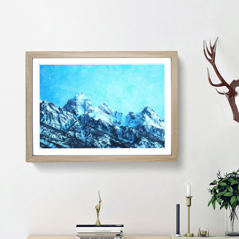 Mountain Blues - Picture Frame Graphic Art Print, 24cm H x 33cm W x 2cm D, Oak Framed
