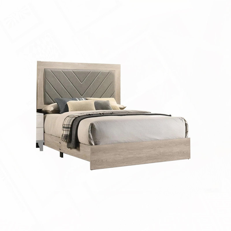 Queen Size Bed, Cream/Gray