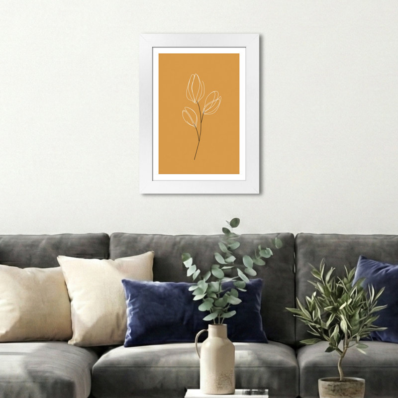 Wall Art Scandinavian botanical linework Home Decor Giclee Art Print minimal mustard tulip illustration elegant Nordic floral lines 1 Piece Wall Art