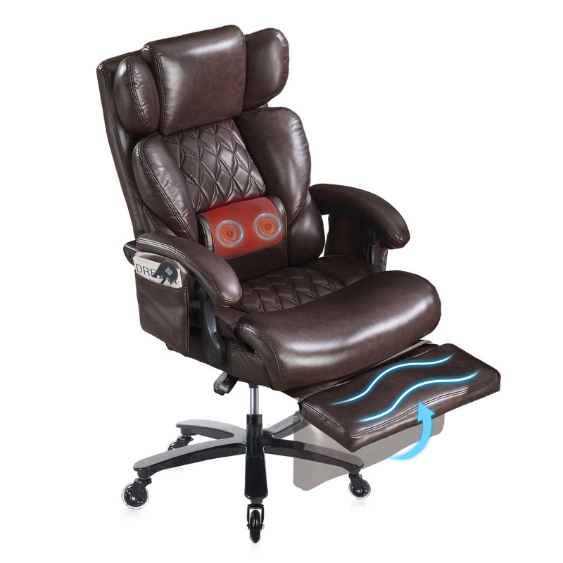 Big And Tall Ergonomic Office Chair With Footrest, Massage Cushion, Brown