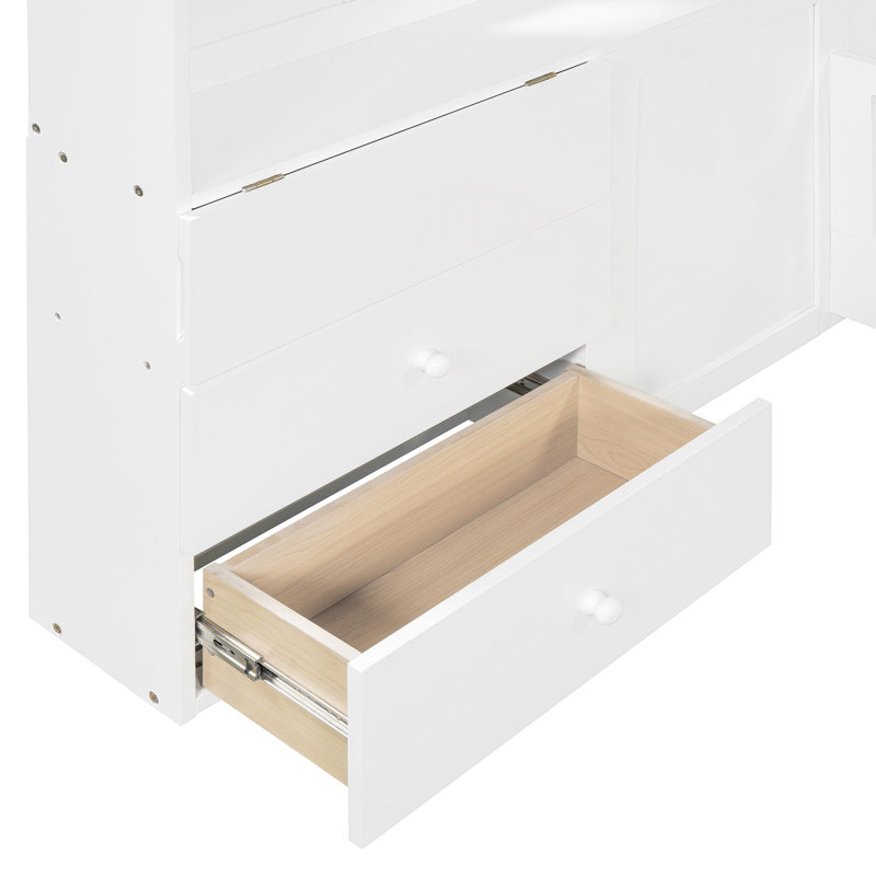 Lit simple blanc avec fenêtre, rangement de tiroir, douilles et support pour lit simple avec tiroirs de chevet, tablette