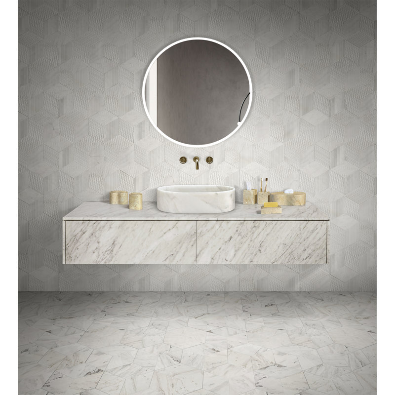 Lavabo vasque de salle de bain en marbre blanc naturel, Blanc