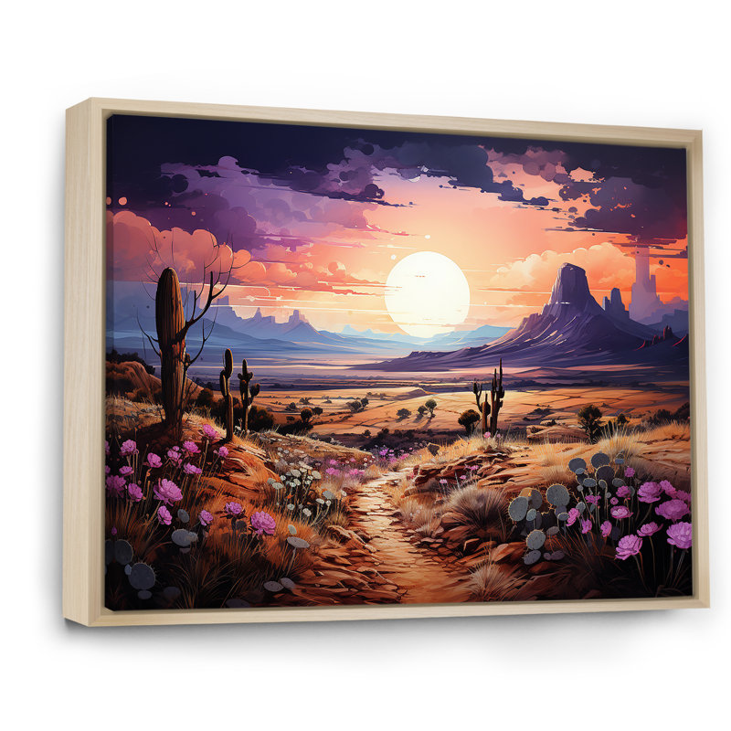 Violet Vista cactus - impressions sur toile de cactus, Cadre naturel flottant, H 12 po x l 20 po x P 1 po