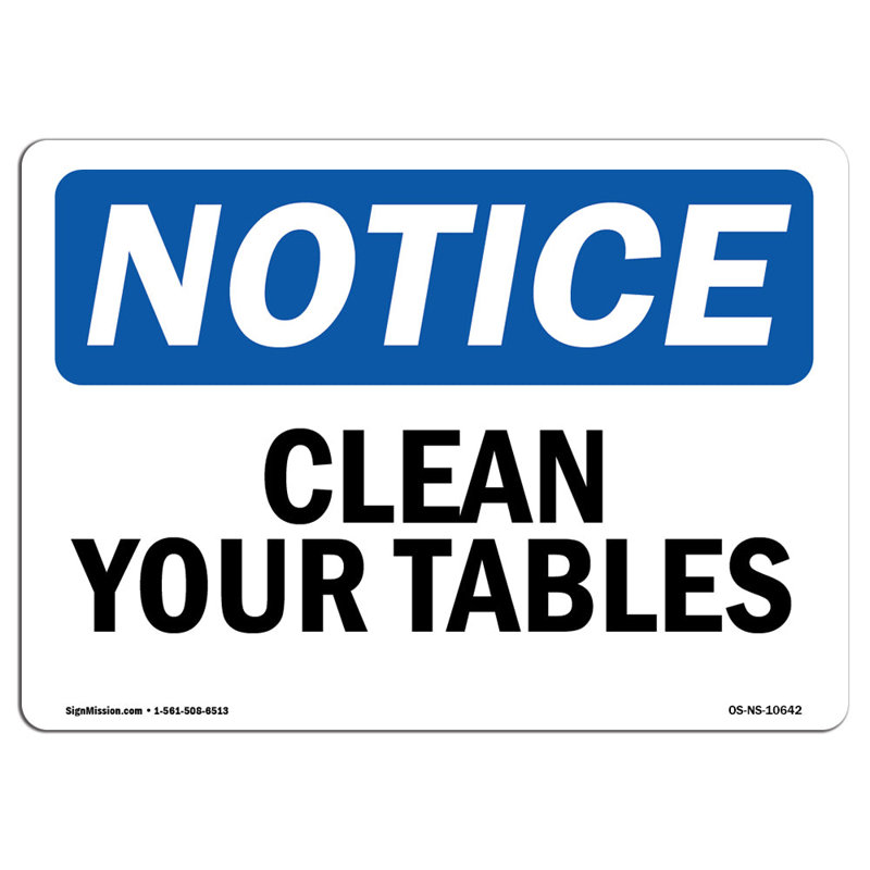 Clean Your Tables Sign