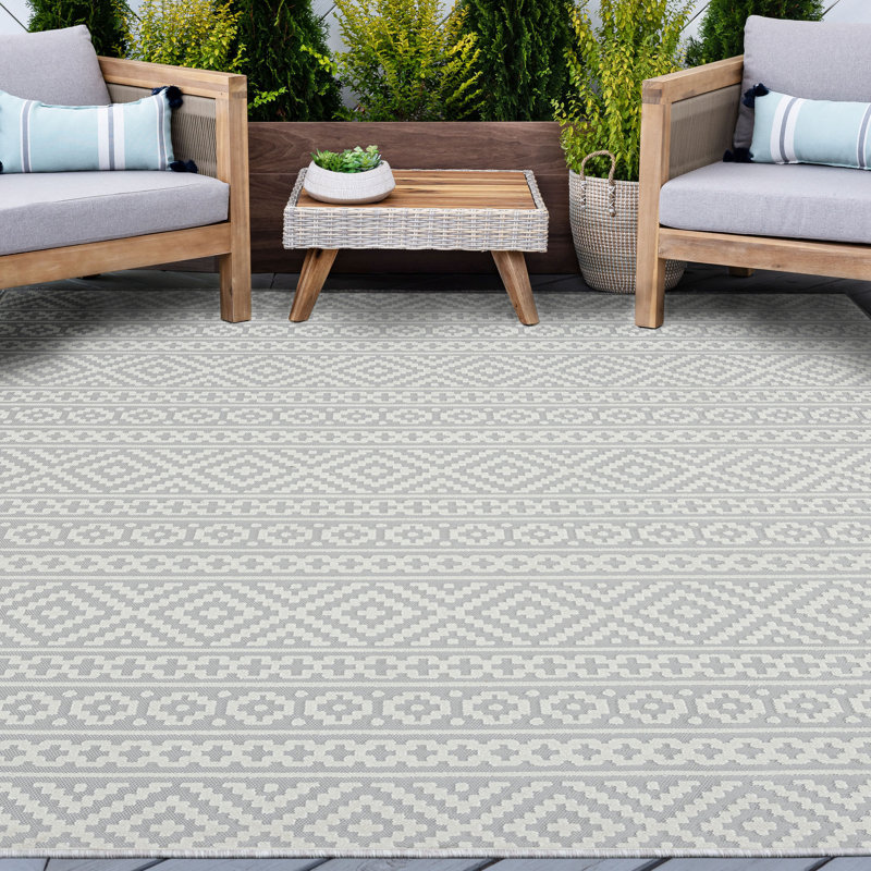 Tapis gris tissé à plat Hezekiel Southwestern, Rectangle 5 pi 3 po x 7 pi 3 po