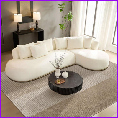 Canapé modulaire en L beige avec base en similicuir - sans assemblage, peut accueillir 6 personnes ou plus pour le salon