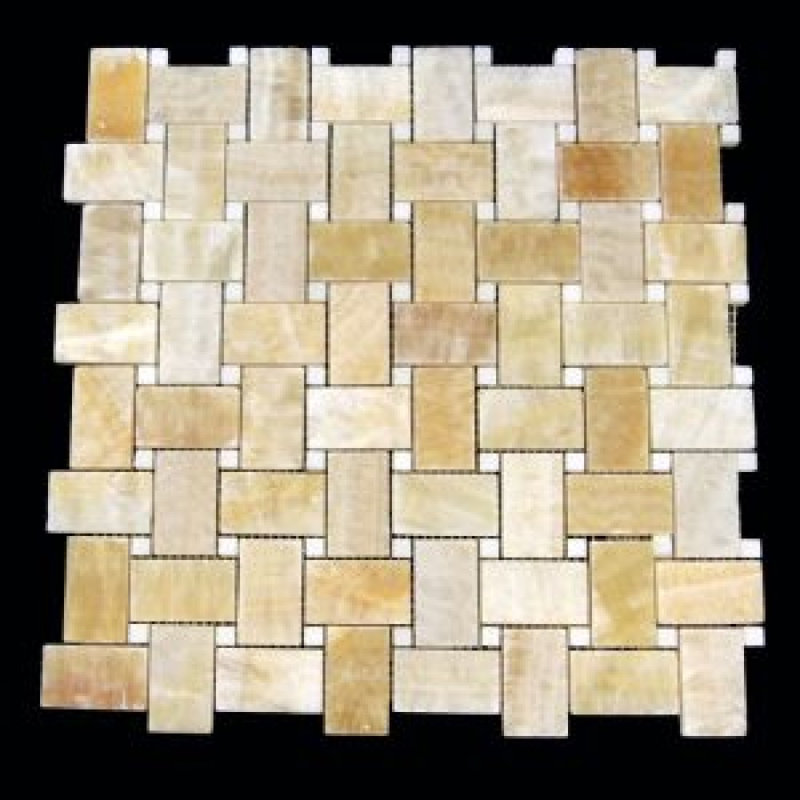 Galipeau 13" x 13" Honey Onyx Marble Basketweave Mosaic Wall & Floor Tile, Gold/White