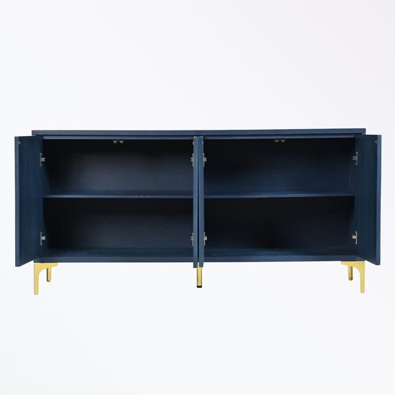 Buffet 4 portes avec tablettes réglables et pieds en métal, Bleu clair