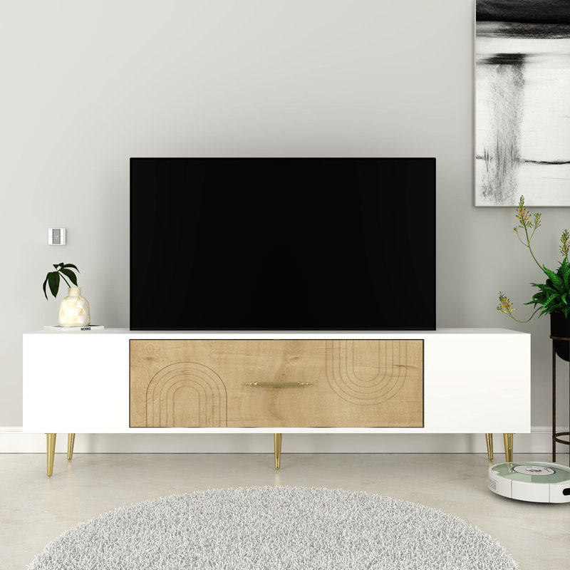 Olivia Unfinished TV Stand, 150cm, White/Natural/Gold
