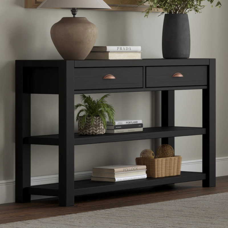Montauk Solid Wood Console Table, Farmhouse Black
