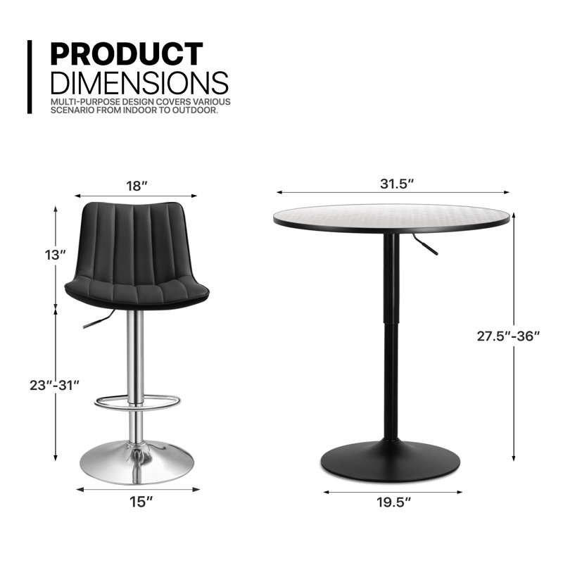 Laylan 2 - Person Pedestal Dining Set, Black, Sliver