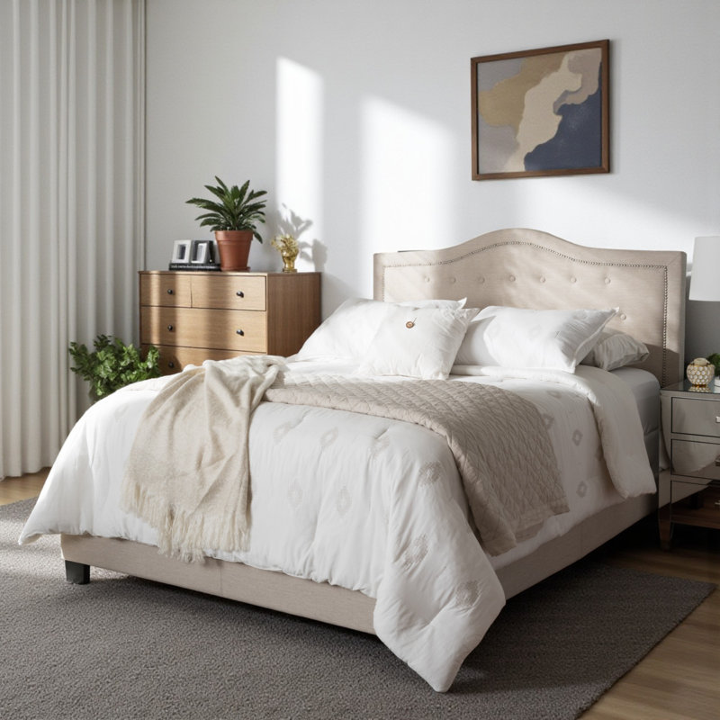 Manthey Upholstered, Queen Standard Bed, Light Beige, 64'' W X 83.00'' L X 51.57" H, Queen, Beige