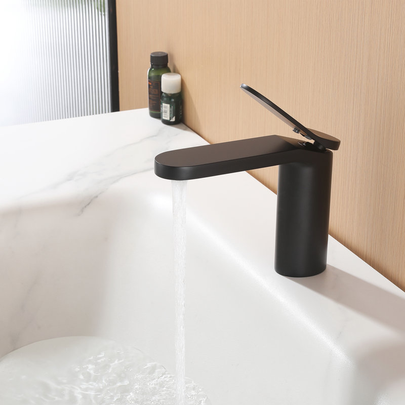 5.7" Solid Brass Single Handle Single Hole Bathroom Sink Faucet With Drain Assembly, Matte Black, Drain Assembly Included