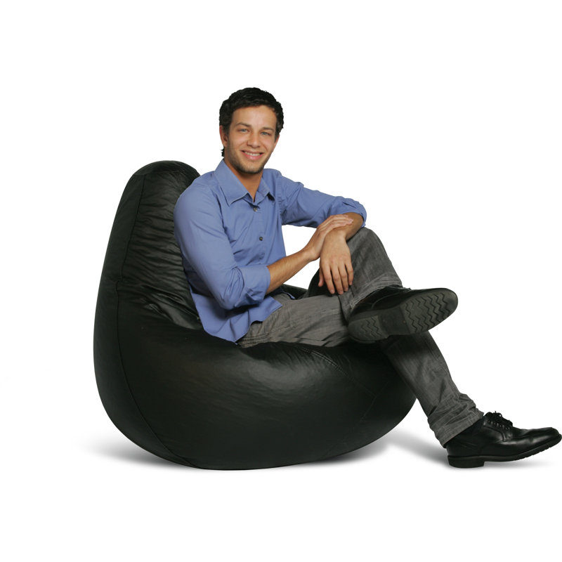 Faux Leather Classic Bean Bag, Black Faux Leather