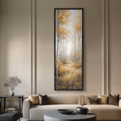 Grand art mural encadré sur toile - Bouleau d'automne doré, sentier de forêt - 60 po x 20 po, 60 po x 30 po