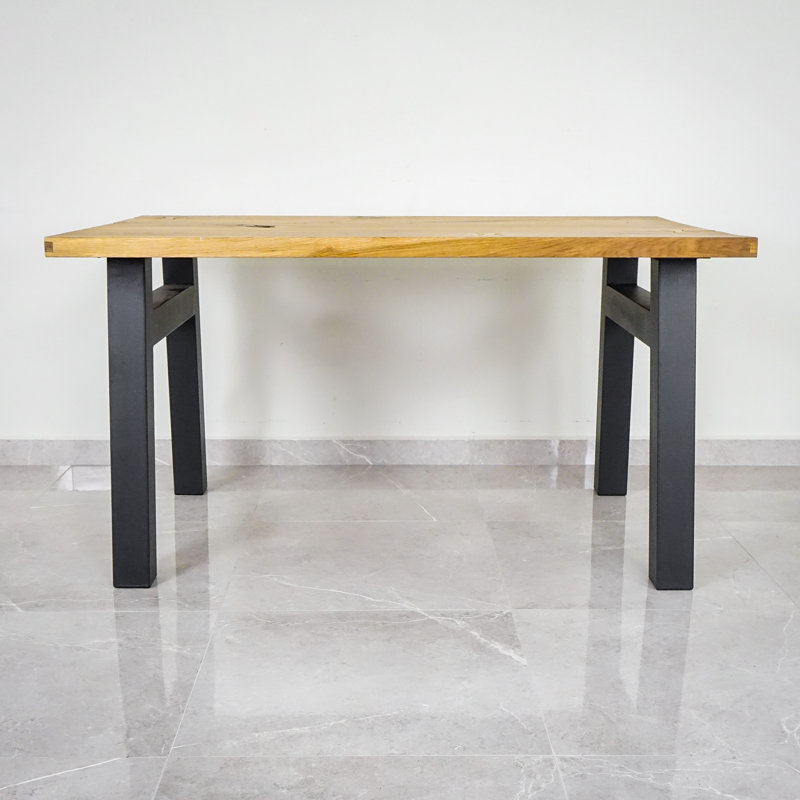 Zeb Oak Solid Wood Top Metal Base Dining Table, Natural Wood, 75cm H x 90cm W x 180cm L