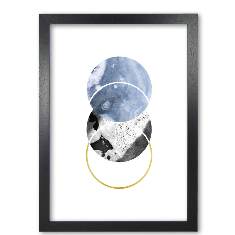 Blue And Gold Abstract Circles - Print, Black Grain Frame, 42 cm H x 30 cm W x 5 cm D