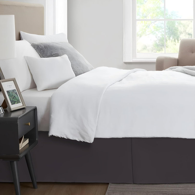 Bed Skirt King Size With Platform To Stay In Place Elegant Pleated Design With Split Corners Wrinkle Resistant Fabric For Modern And Stylish Look