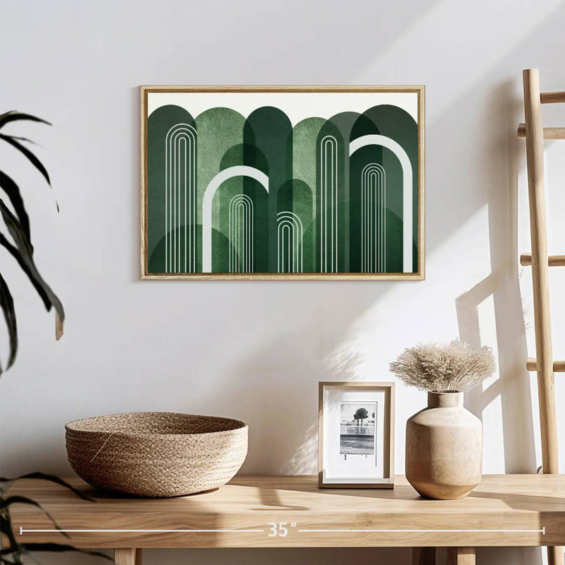 Arches Mid-Century vert émeraude, 19 po x 13 po, Cadre flottant en bois naturel