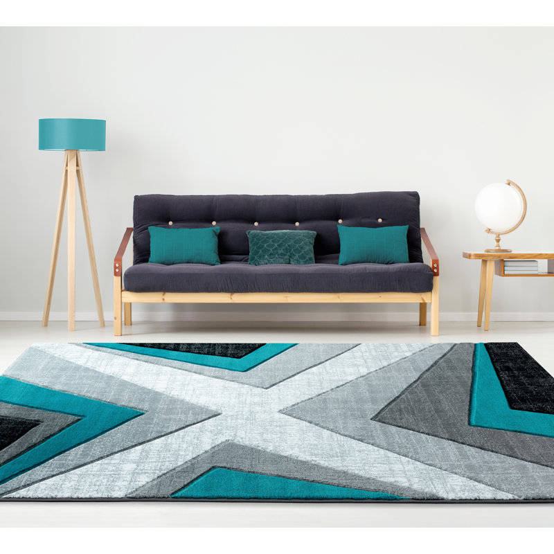 Tapis bleu à motif géométrique Zonia, Rectangle 1 pi 10 po x 2 pi 8 po