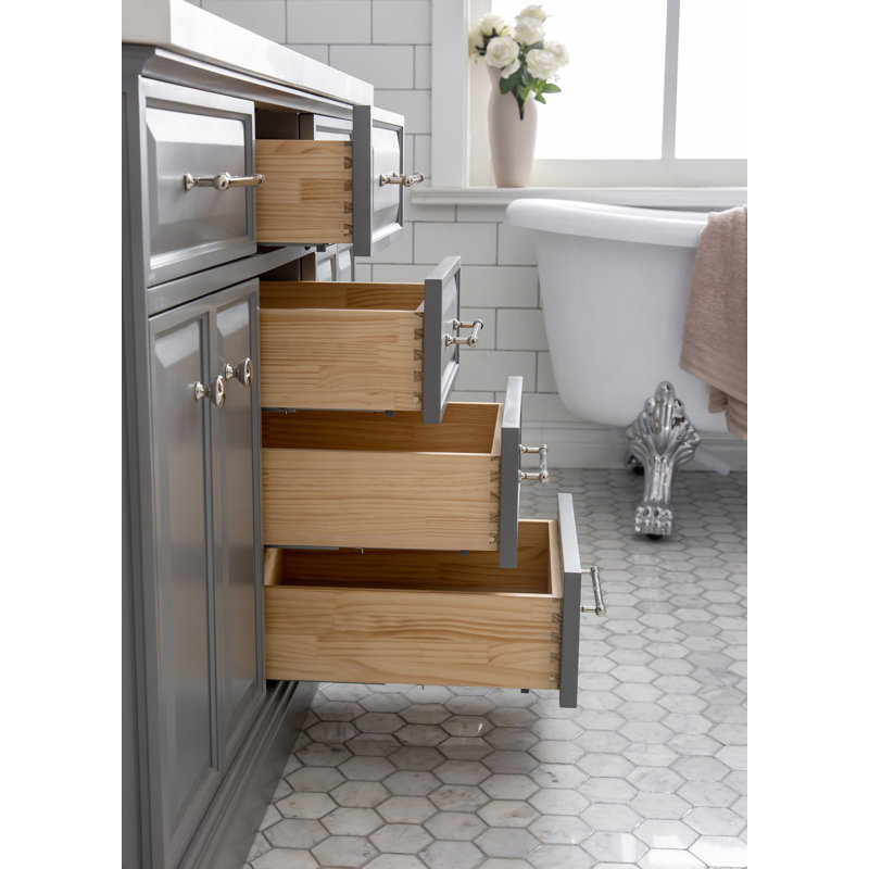 60" Palace Collection Quartz Carrara Cashmere Grey Bathroom Vanity Set With Hardware And F2-0009 Faucets in Chrome Finish