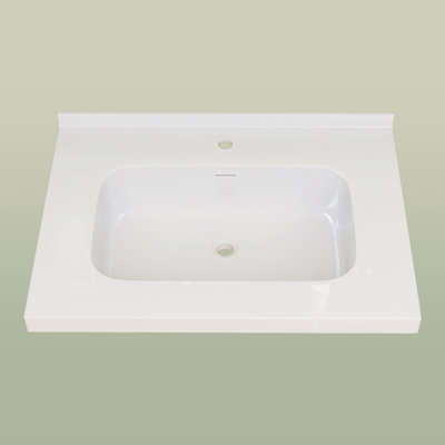 Solid Surface 30'' W X 22'' D Single Sink Vanity Top Drop-in Rectangular Sink Countertop White Center Drain Top with Pre-drilled Faucet Holes & 1.38 in. H Backsplash