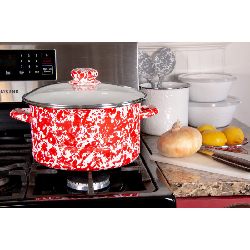 Golden Rabbit Red Swirl 6 Quarts Non-Stick Enamelware Stock Pot