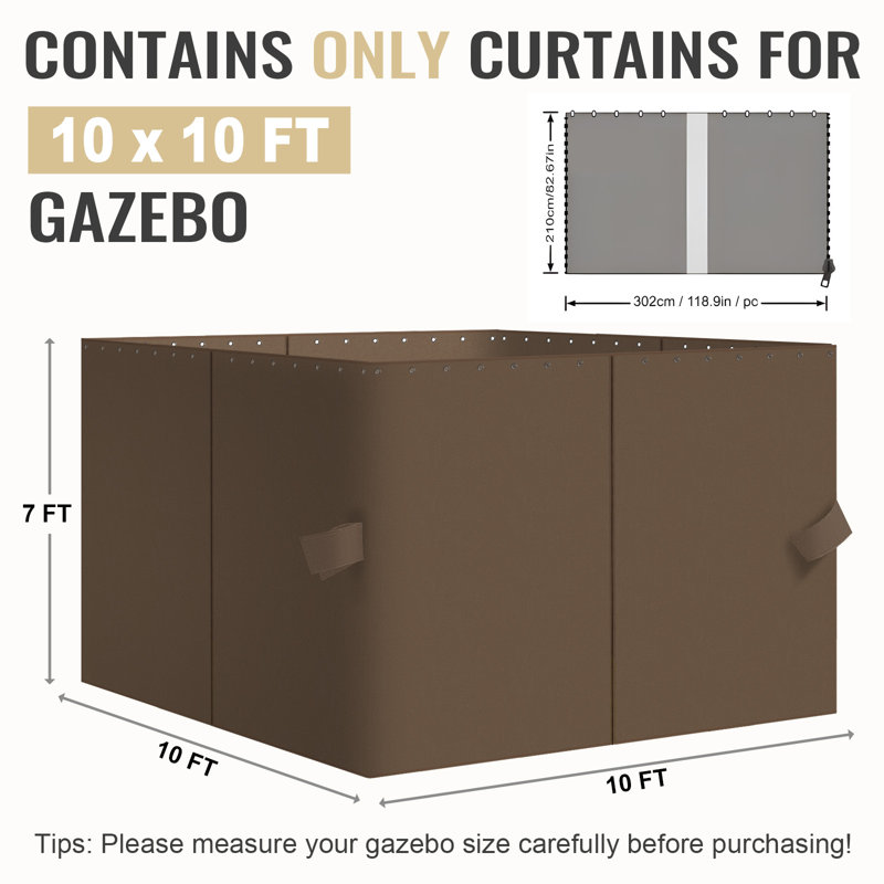 4-Panel Outdoor Gazebo Curtains, 82.7" H x 120" W120" D, Brown