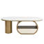 Table basse moderne ovale, table basse de 47,24 po avec tiroir de rangement, plateau en faux marbre, table centrale en métal-738263947