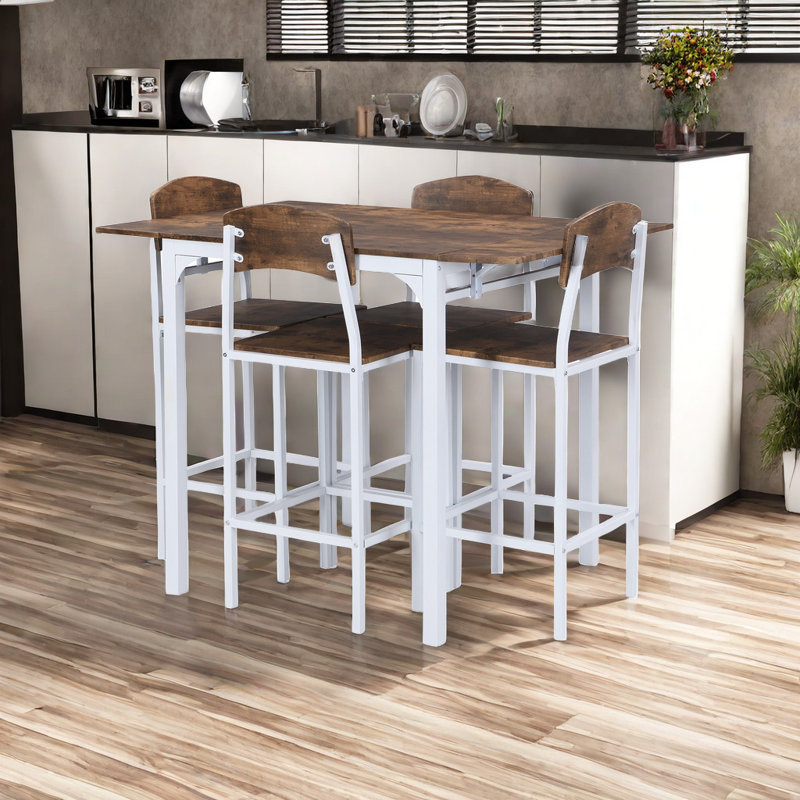 Ensemble de table de salle à manger 5 pièces à hauteur de comptoir avec rallonge pour 4 personnes