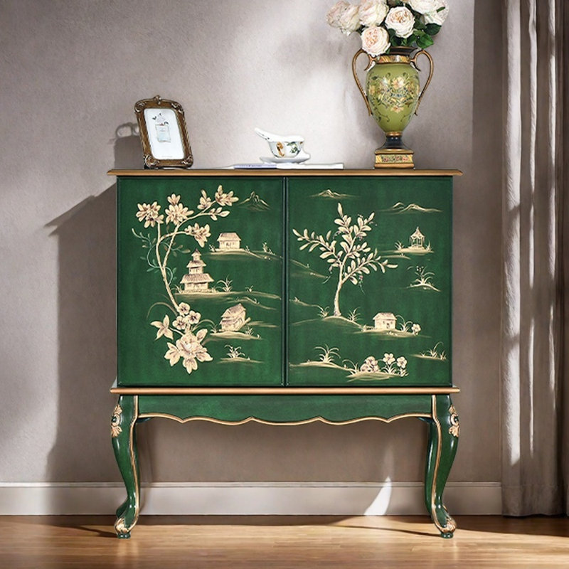 Vintage Painted Double Doors Entryway Cabinet