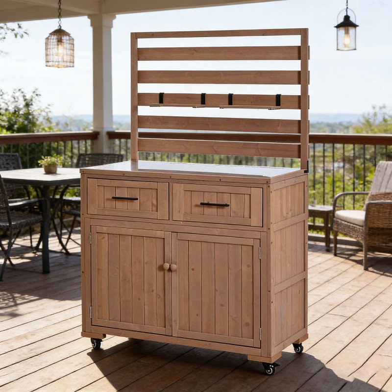 Chariot de cuisine en bois massif 64,9 po H, Brun
