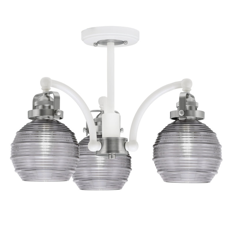 Plafonnier semi-encastré 3 lumières Easton, Blanc / nickel brossé, Fumée