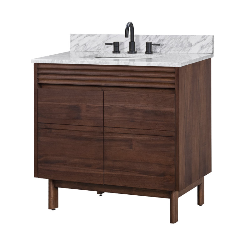 Aasto 37 In. Single Sink Bathroom Vanity In Coffee Teak With Carrara White Marble Top, 37"